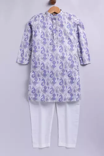 Cotton knit full sleeves all over printed kurta pyjama set - purple