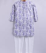 Cotton knit full sleeves all over printed kurta pyjama set - purple
