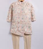 Cotton knit full sleeves all over printed kurta pyjama set - orange