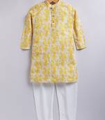Cotton knit full sleeves all over printed kurta pyjama set - yellow