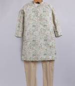 Cotton knit full sleeves all over printed kurta pyjama set - green