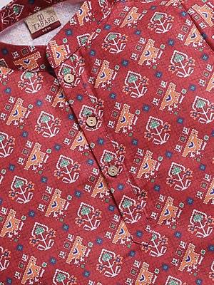 Cotton knit full sleeves all over printed kurta pyjama set - red 3