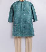 Cotton knit full sleeves all over printed kurta pyjama set - green