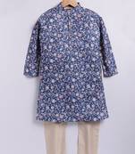 Cotton knit full sleeves all over printed kurta pyjama set - blue