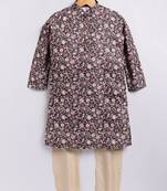 Cotton knit full sleeves all over printed kurta pyjama set - Brown