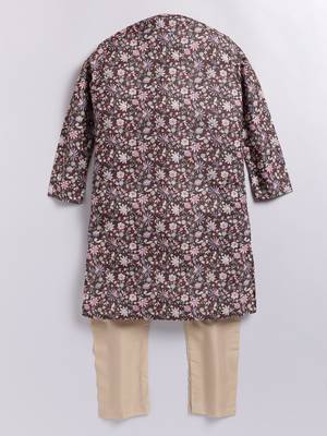 Cotton knit full sleeves all over printed kurta pyjama set - Brown 2