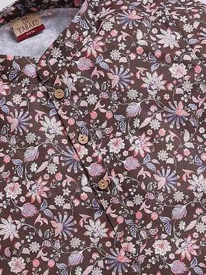 Cotton knit full sleeves all over printed kurta pyjama set - Brown 3