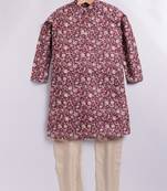 Cotton knit full sleeves all over printed kurta pyjama set - maroon