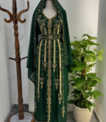 Green Embroidered Stitched Kaftan with Golden Thread Work and Belt