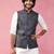 grey imported suiting nehru jacket - wedding jacquard ethnic wear