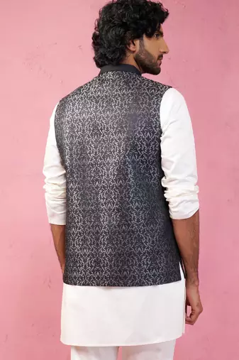 grey imported suiting nehru jacket - wedding jacquard ethnic wear