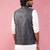 grey imported suiting nehru jacket - wedding jacquard ethnic wear
