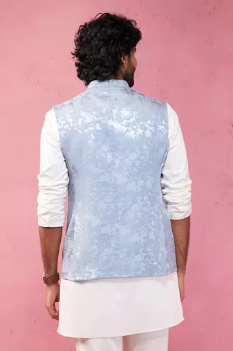 grey monty jacquard nehru jacket - wedding abstract pattern ethnic wear