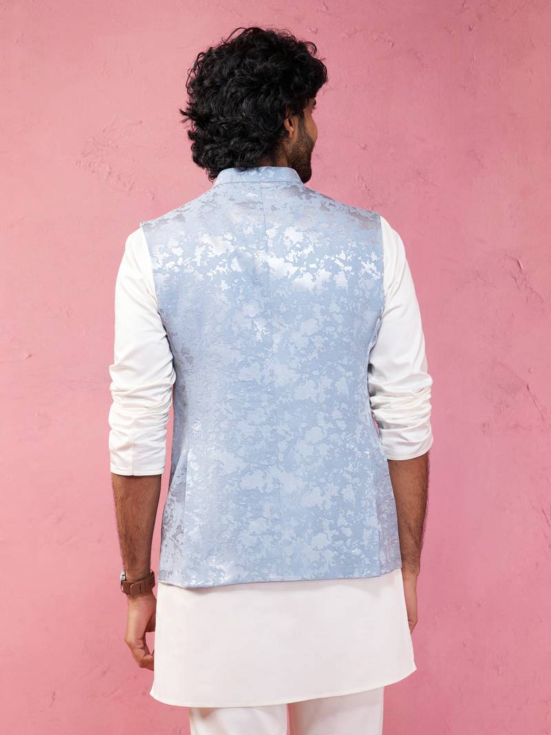 grey monty jacquard nehru jacket - wedding abstract pattern ethnic wear