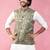 mehendi green monty jacquard nehru jacket - wedding abstract ethnic wear