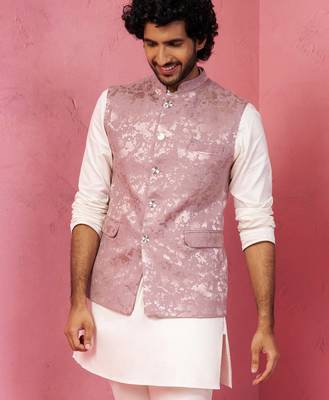 onion monty jacquard nehru jacket - wedding abstract pattern ethnic wear 1