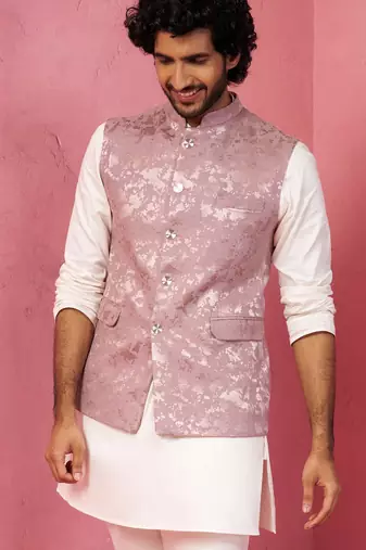 onion monty jacquard nehru jacket - wedding abstract pattern ethnic wear
