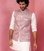 onion monty jacquard nehru jacket - wedding abstract pattern ethnic wear