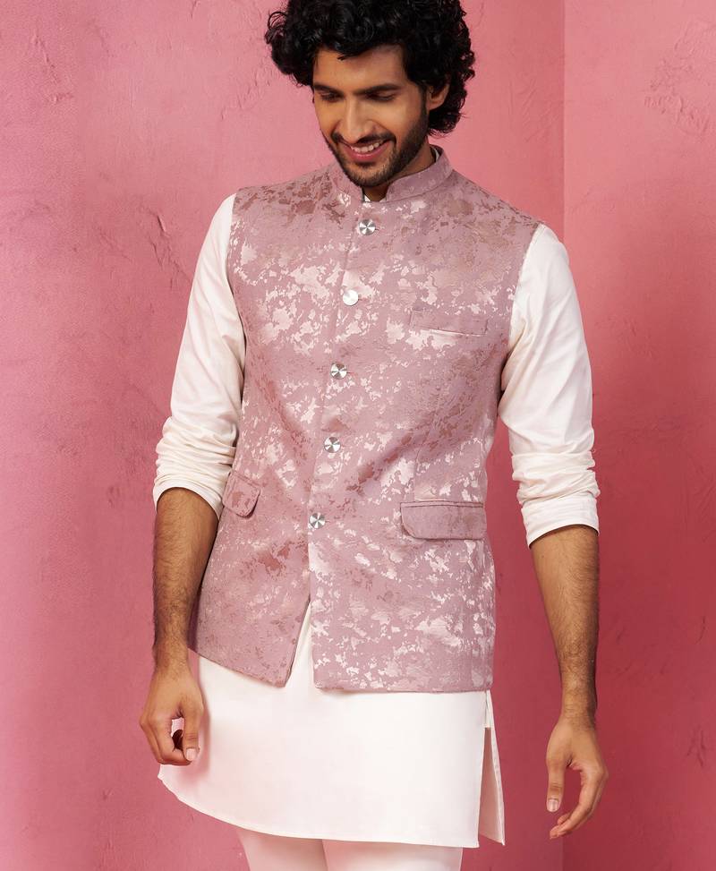 onion monty jacquard nehru jacket - wedding abstract pattern ethnic wear
