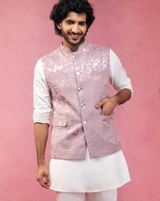 onion monty jacquard nehru jacket - wedding abstract pattern ethnic wear 2