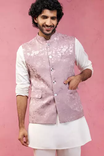 onion monty jacquard nehru jacket - wedding abstract pattern ethnic wear