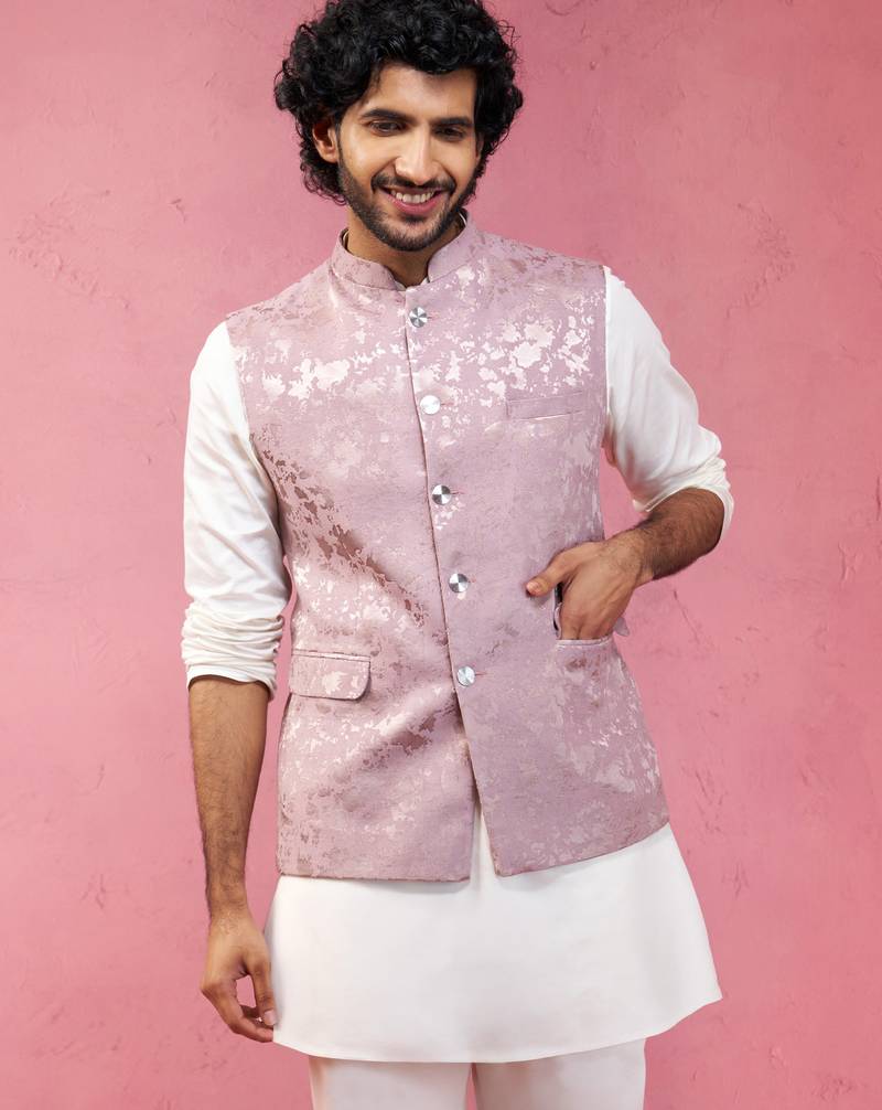 onion monty jacquard nehru jacket - wedding abstract pattern ethnic wear