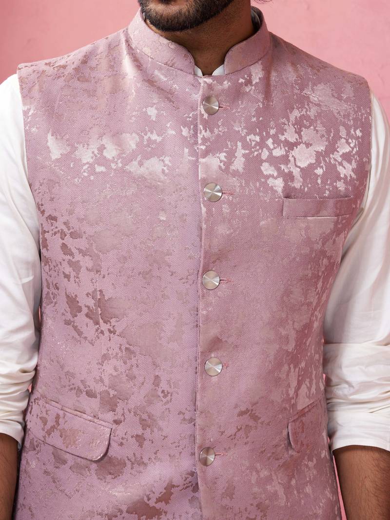 onion monty jacquard nehru jacket - wedding abstract pattern ethnic wear