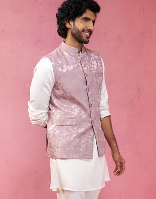 onion monty jacquard nehru jacket - wedding abstract pattern ethnic wear 4