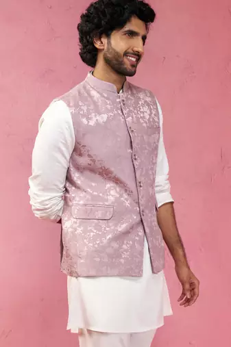 onion monty jacquard nehru jacket - wedding abstract pattern ethnic wear