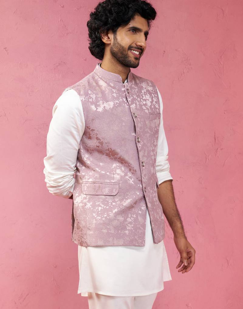 onion monty jacquard nehru jacket - wedding abstract pattern ethnic wear