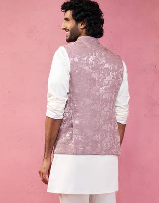 onion monty jacquard nehru jacket - wedding abstract pattern ethnic wear 5