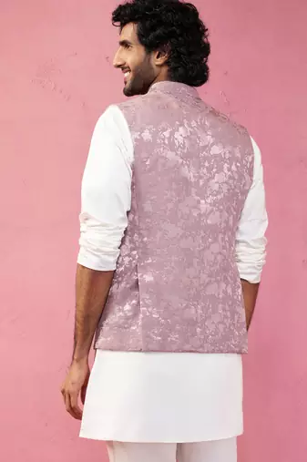 onion monty jacquard nehru jacket - wedding abstract pattern ethnic wear