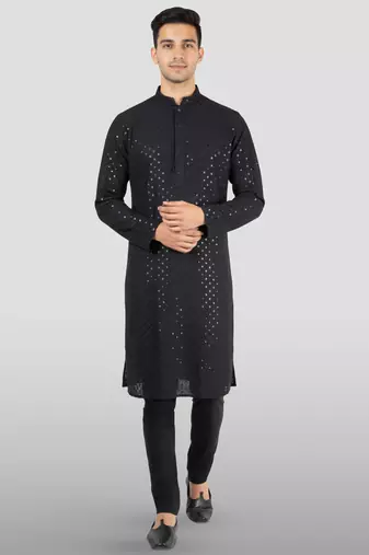 black embroidered kurta set - designer wedding wear with pyjama