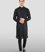 black embroidered kurta set - designer wedding wear with pyjama