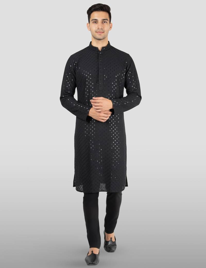 black embroidered kurta set - designer wedding wear with pyjama