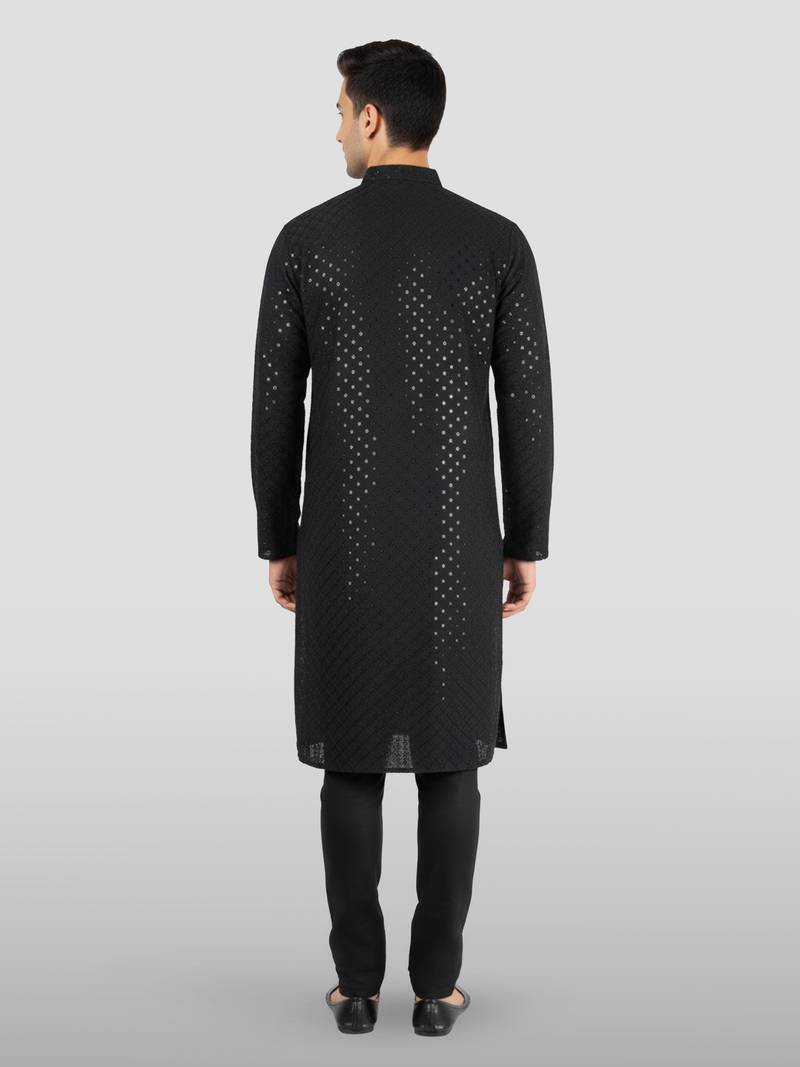 black embroidered kurta set - designer wedding wear with pyjama