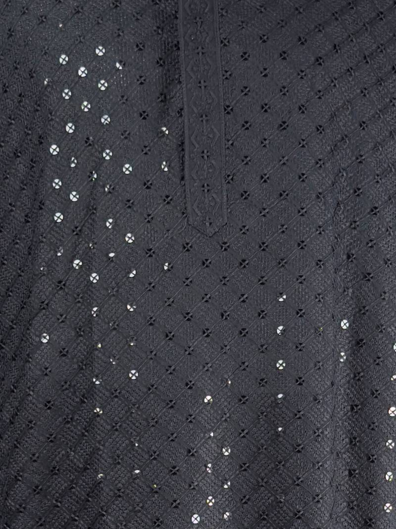 black embroidered kurta set - designer wedding wear with pyjama