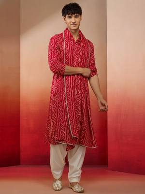 falsa bandhani print kurta set - 3 piece traditional outfit with patiala & dupatta 1
