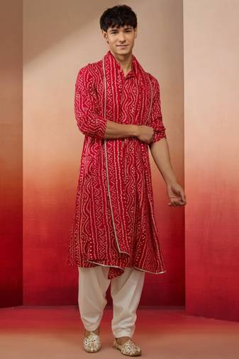 falsa bandhani print kurta set - 3 piece traditional outfit with patiala & dupatta
