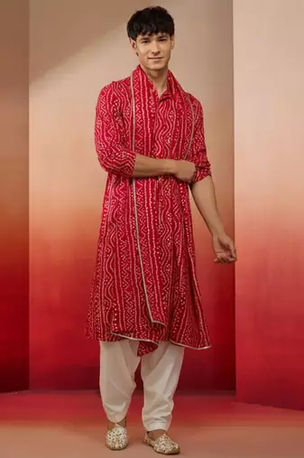 falsa bandhani print kurta set - 3 piece traditional outfit with patiala & dupatta