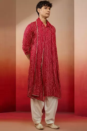 falsa bandhani print kurta set - 3 piece traditional outfit with patiala & dupatta