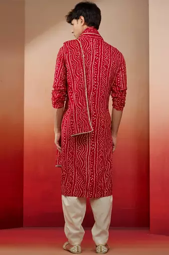 falsa bandhani print kurta set - 3 piece traditional outfit with patiala & dupatta
