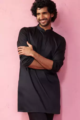 black fine satin kurta - premium wedding ethnic wear