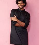 black fine satin kurta - premium wedding ethnic wear