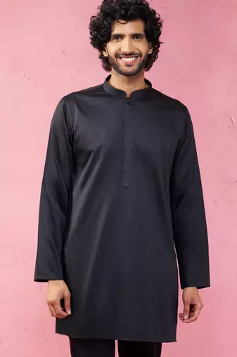 black fine satin kurta - premium wedding ethnic wear