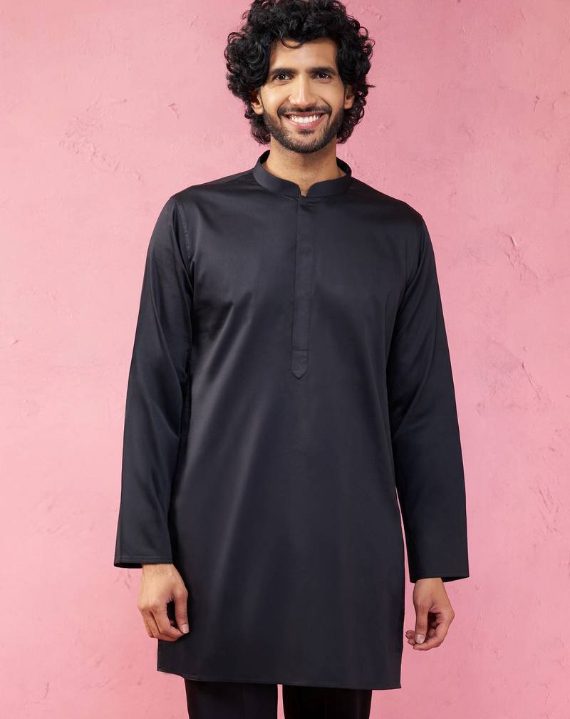 black fine satin kurta - premium wedding ethnic wear