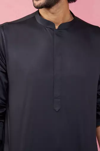 black fine satin kurta - premium wedding ethnic wear