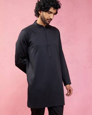 black fine satin kurta - premium wedding ethnic wear 4