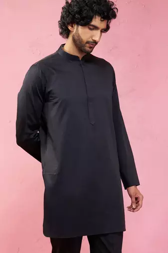 black fine satin kurta - premium wedding ethnic wear