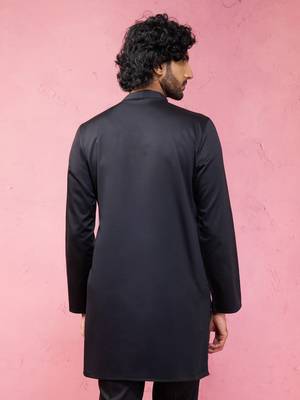 black fine satin kurta - premium wedding ethnic wear 5